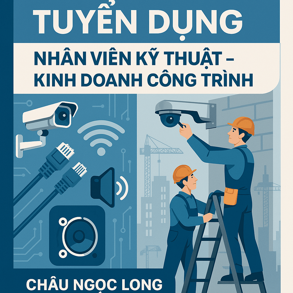 A professional recruitment poster for Châu Ngọc Long Telecom, hiring technical staff in Đà Nẵng. The