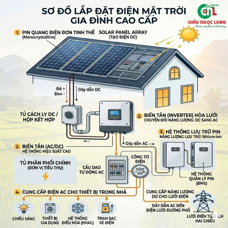 Sơ đồ nguyên lý vận hành điện năng lượng mặt trời