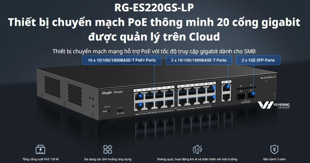 Switch PoE Reyee RG-ES220GS-LP 20 cổng Smart Managed 1 chau ngoc long rg es220gs lp.jpg